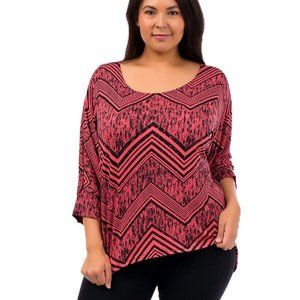 Hot Ginger Ladies Top Coral Chevron Print Scoop-Neck Plus Size 2XL  NWOT